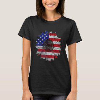 Sunflower American For Women Flower Graphic Flag V T-Shirt