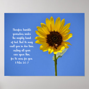 Sunflower And Bee Scripture Poster