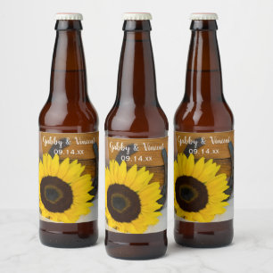 Sunflower and Horseshoe Country Western Wedding Bierflaschenetikett