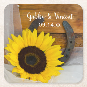Sunflower and Horseshoe Western Wedding Rechteckiger Pappuntersetzer