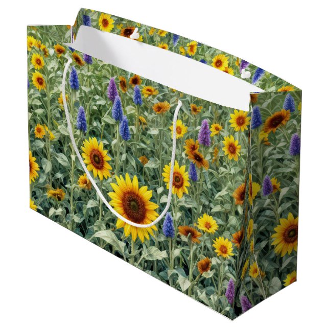 Sunflower and Wildflower Field Große Geschenktüte (Rückseite Schrägansicht)