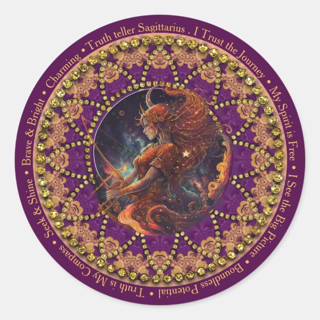Sunflower Astro Sagittarius Zodiac Affirmations Runder Aufkleber (Vorderseite)