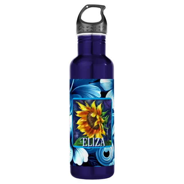 Sunflower at Night Flower Floral Personalized Edelstahlflasche (Vorderseite)