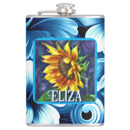Sunflower at Night Flower Floral Personalized Flachmann