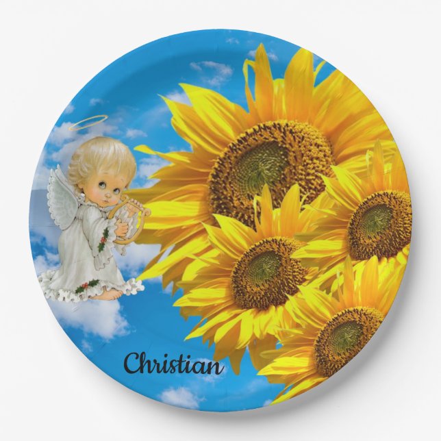 Sunflower Baby Angel Floral Paper Teller (Vorderseite)