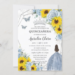 Sunflower Baby Blue Floral Princess Quinceañera Einladung
