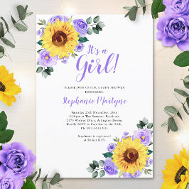 Sunflower Baby Shower Its A Girl Purple Einladung