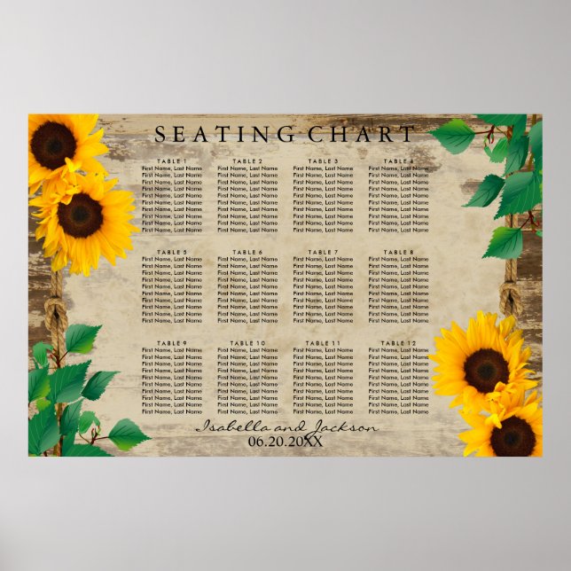 Sunflower Barn Wood  - Seating Chart Poster (Vorne)