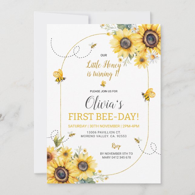 Sunflower Bee Girl Invitation Anniversaire (Devant)