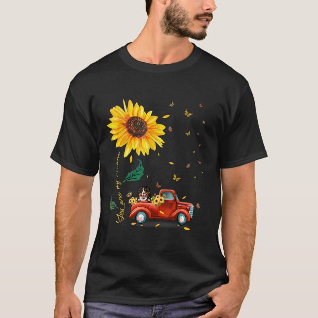 Sunflower Bernese Mountain head Funny Dog  T-Shirt (Vorderseite)
