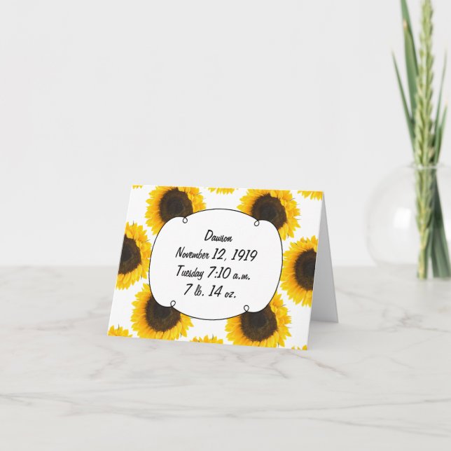 Sunflower Birth Stats Birth Record Vielen Dank Dankeskarte (Vorderseite)