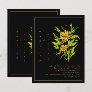 Sunflower Black Gold Script Faire-part de mariage