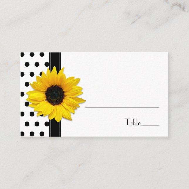 Sunflower Black White Polka Mariage Carte Place (Devant)