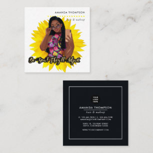 Sunflower Black Woman Beauty Fashion Square Busine Quadratische Visitenkarte