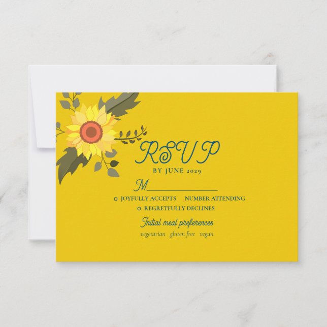 Sunflower Boho Wedding RSVP Card Karte (Vorderseite)