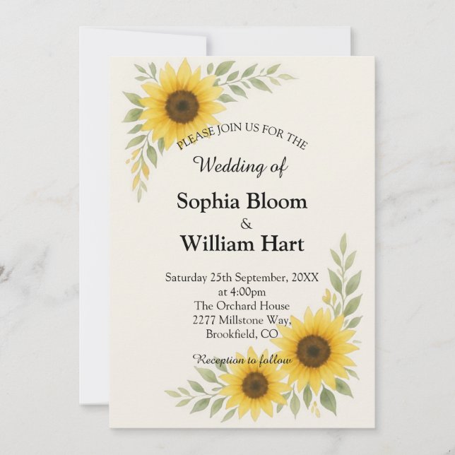 Sunflower Border Wedding Invitation Einladung (Vorderseite)