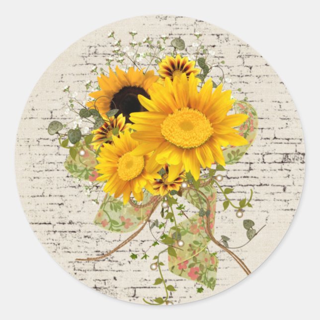 Sunflower Bouquet auf Brick Runder Aufkleber (Vorderseite)