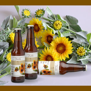 Sunflower Bouquet Collection - Tischnummer Bierflaschenetikett