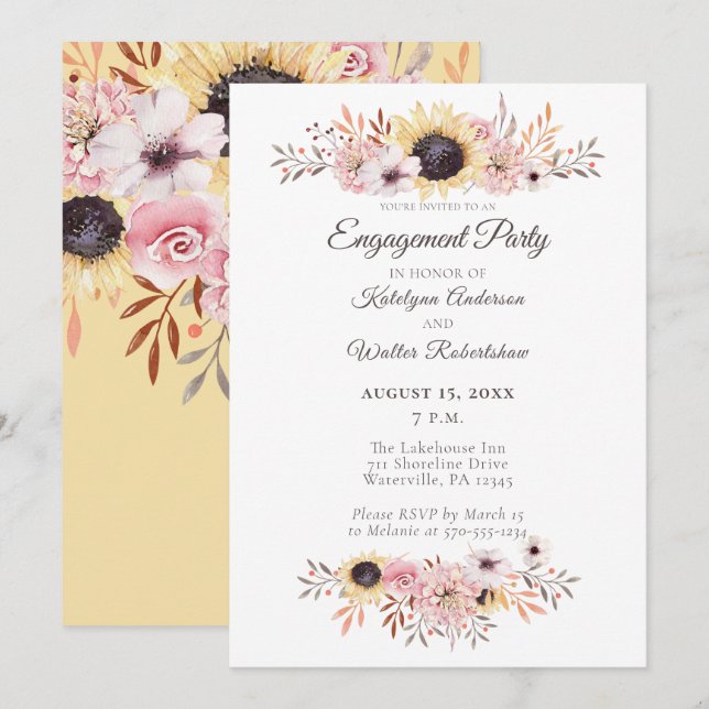 Sunflower Bouquet Engagement Party Einladung (Vorne/Hinten)