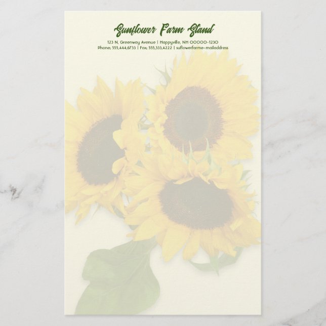 Sunflower Bouquet Personal Business Paper Briefpapier (Vorderseite)