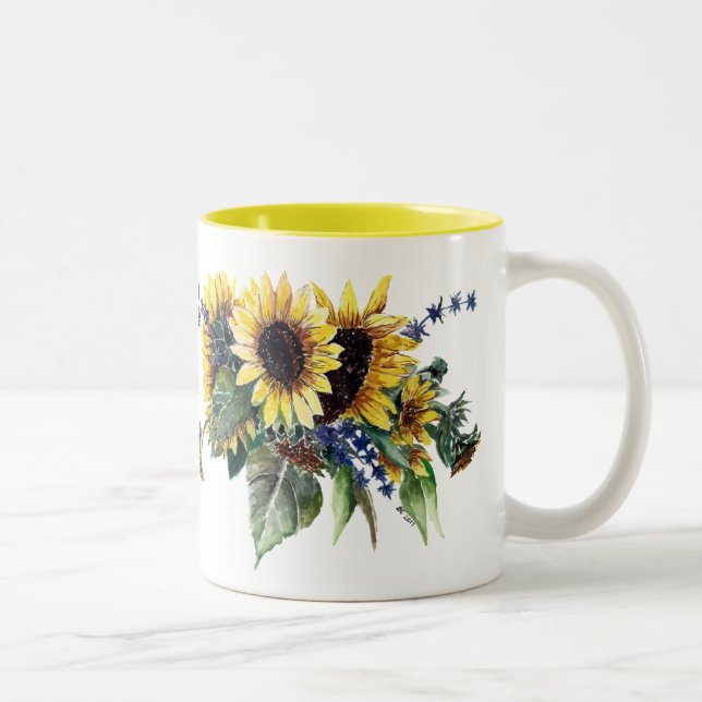 Sunflower Bouquet Zweifarbige Tasse (Rechts)