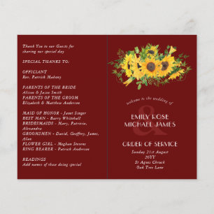 Sunflower Bourgogne Programme de mariage ou autre