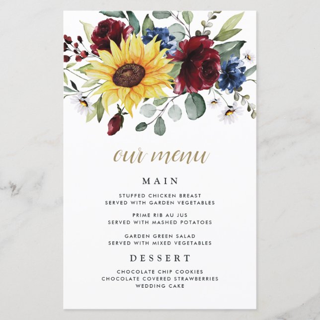 Sunflower Bourgogne Rose Marine Mariage Cartes de  (Devant)