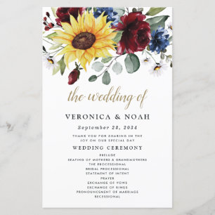 Sunflower Bourgogne Rose Programmes de mariage