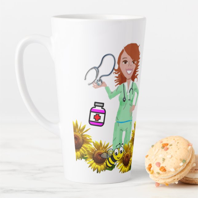 Sunflower Bumblebee Nurse Latte Mug (En situation)