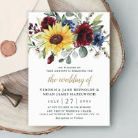 Sunflower Burgundy Roses Navy Blue Rustic Wedding