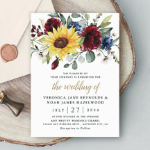 Sunflower Burgundy Roses Navy Blue Rustic Wedding