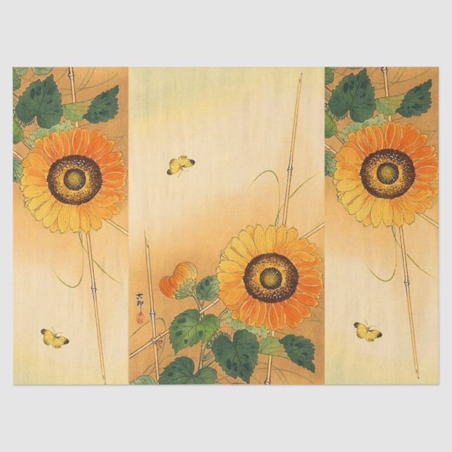 SUNFLOWER, BUTTERFLY, GRÜNE BLÄTTER Japanisches Bl Seidenpapier (Vorderseite)