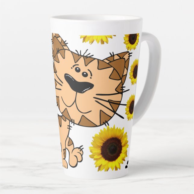 Sunflower Cat Kitten Latte Tasse (Rechte Ecke)