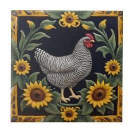 Sunflower Chicken - Grey Hen & Sunflowers Fliese