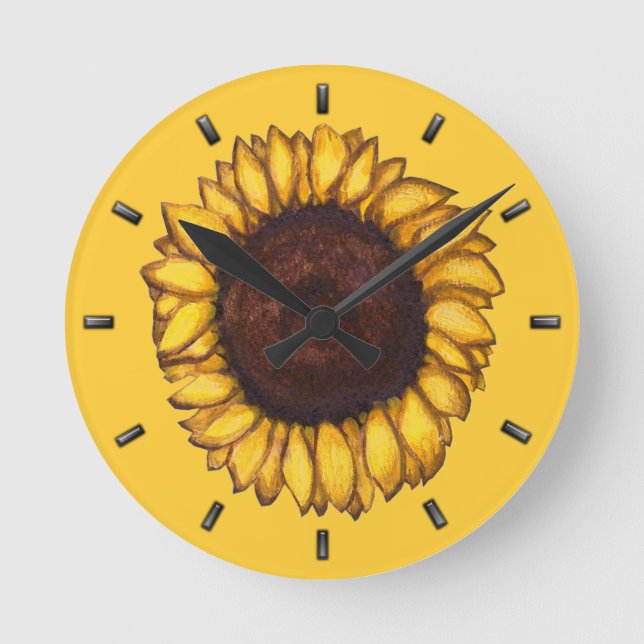 Sunflower Clock Yellow Flower Wall Clocks & Gift Runde Wanduhr (Vorderseite)