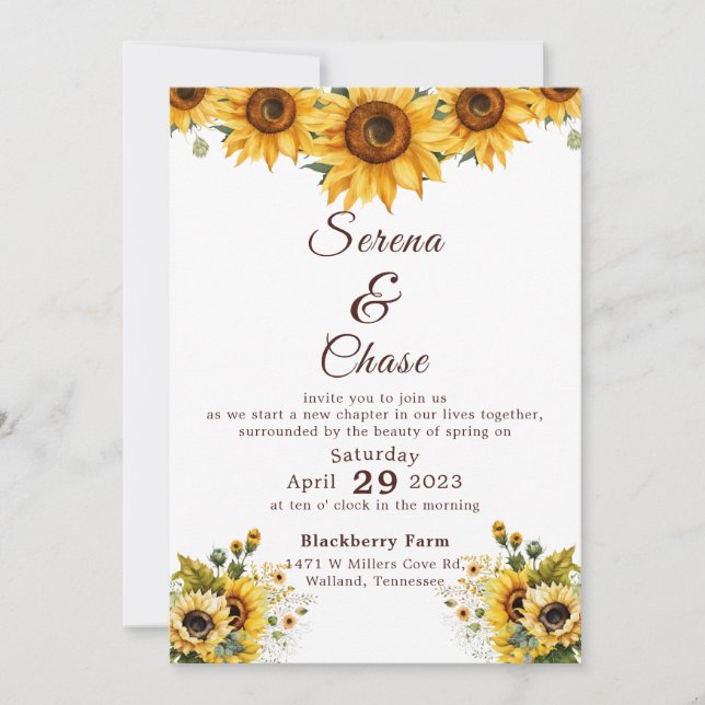 Sunflower Country Chic Faire-part de mariage (Devant)