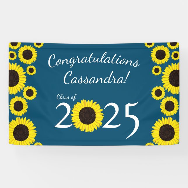 Sunflower Country Graduation Party Bannière bleue (Horizontal)