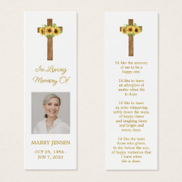 Sunflower Cross Photo Funeral Bookmark