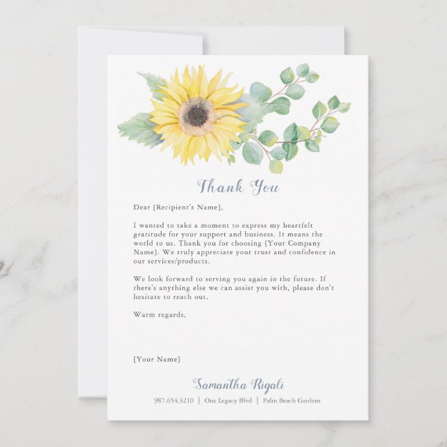 Sunflower Custom Merci Cartes pour les entreprises (Devant)