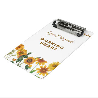Sunflower Custom Name Bright Floral  Mini Klemmbrett