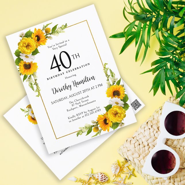 Sunflower Daisy 40th Birthday Party Invitation (A Great Party Starts with a Great Invite!)