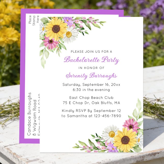 Sunflower Daisy Boho Spring  Garden Bachelorette Einladungspostkarte (Von Creator hochgeladen)