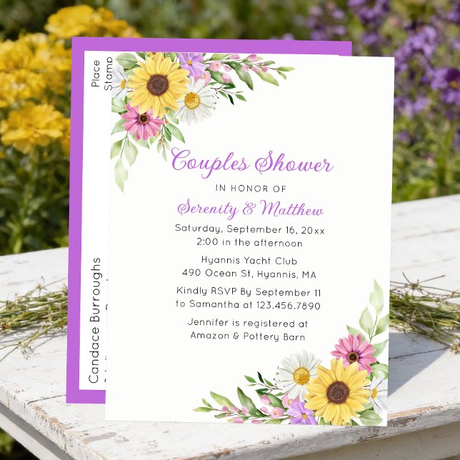 Sunflower Daisy Floral Wildflower Couples Shower Einladungspostkarte (Von Creator hochgeladen)