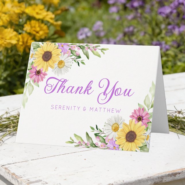 Sunflower Daisy Garden Floral Wedding Thank You Dankeskarte (Von Creator hochgeladen)