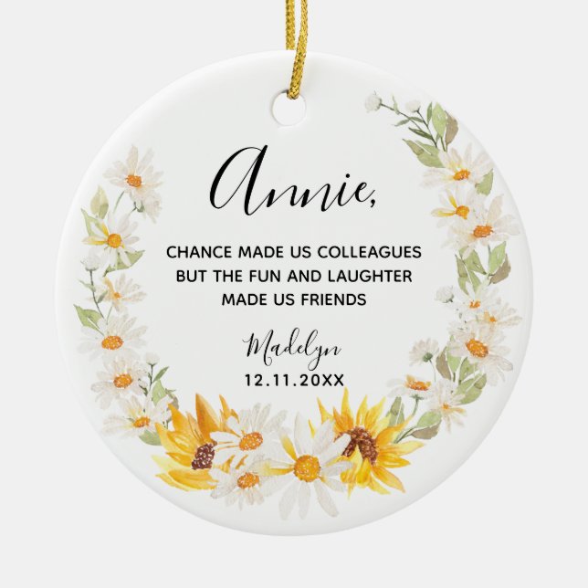 Sunflower & Daisy Wreath Kollegen Weihnachten Keramik Ornament (Vorne)