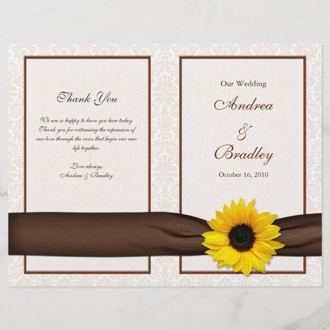 Sunflower Damask Floral Wedding Programme (Devant)