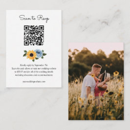 Sunflower Dusty Blue Rustic Wedding QR Code UAWG Begleitkarte