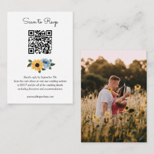 Sunflower Dusty Blue Rustic Wedding QR Code UAWG Begleitkarte
