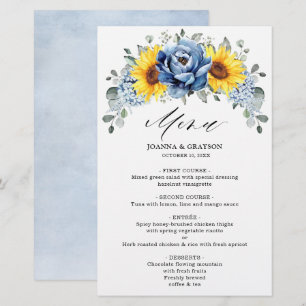 Sunflower Dusty Blue Slate Peony Menu Mariage