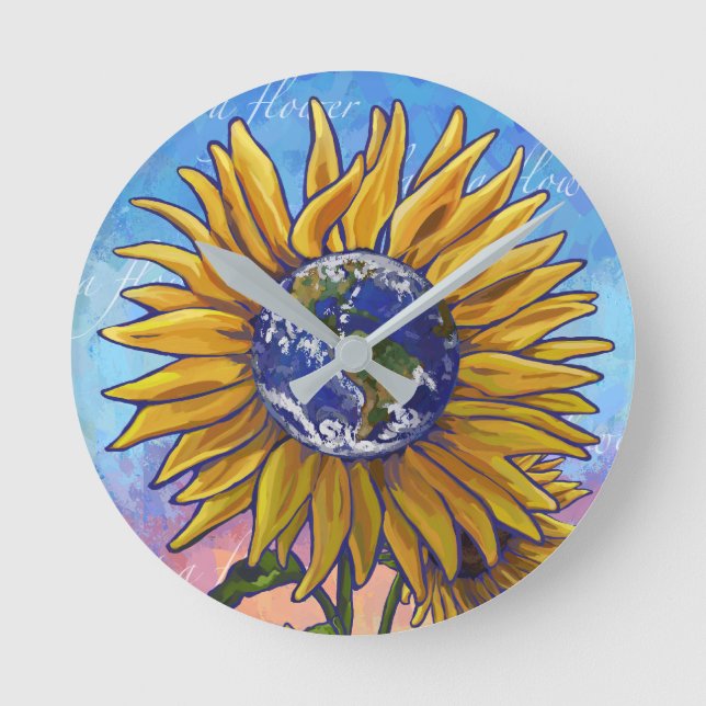 Sunflower Earth Art Runde Wanduhr (Vorderseite)